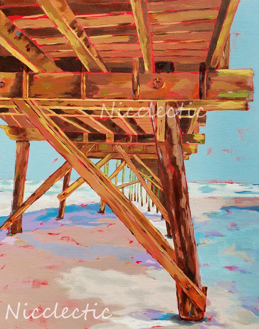Jolly Roger Pier, Topsail Beach North Carolina, Colorful painting, art