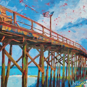 Carolina Beach Pier North Carolina, Coastal art by Nicclectic Wilmington NC, ocean wooden fishing pier water, Nicole Roggeman