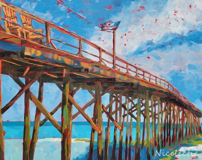 Carolina Beach Pier North Carolina, Coastal art by Nicclectic