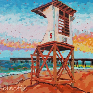 Wrightsville Beach North Carolina, Colorful lifeguard stand art print by Nicole Roggeman at Nicclectic, coastal beach decor Wilmington NC