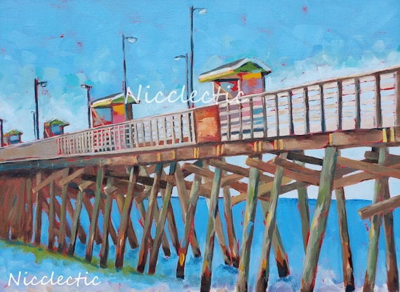 Emerald Isle, NC Bogue Inlet Pier artwork, Ocean painting, North Carolina art by Nicole Roggeman, Beachhouse coastal decor fishing pier