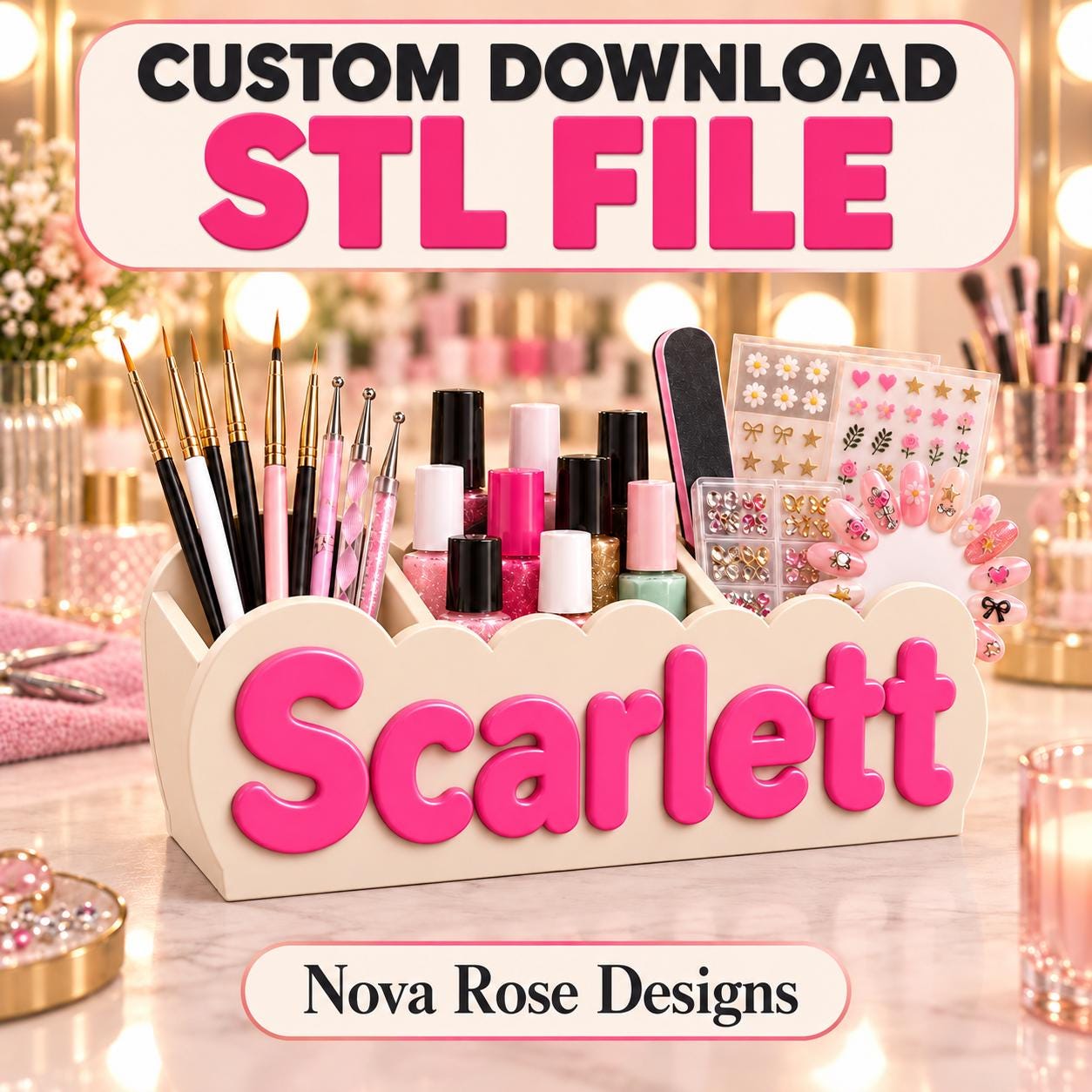 Digital download custom name plate organizer, block letters organizer, STL and SVG files