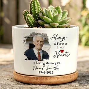 Ceramiczna doniczka z personalizowanym zdjęciem, doniczka na pamiątkę straty mamy, prezent upamiętniający mamę, prezent upamiętniający tatę, prezent na pamiątkę straty ojca, prezent wyrażający współczucie