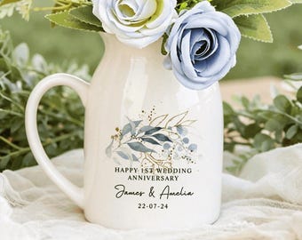 Jarrón de flores personalizado para regalos de compromiso, regalo de compromiso personalizado, recuerdo de boda y aniversario para recién casados.