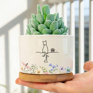 Cute Cat Line Art - Personalized Pet's Name Plant Pot, My Fur Babies- Custom Pet & Owner Plant Pot, Unique Mother's Gift, Gift for Cat Owner