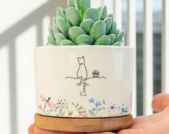 Lindo arte lineal de gato: maceta personalizada con el nombre de tu mascota, My Fur Babies: maceta personalizada para tu mascota y tu dueño, regalo único para mamá, regalo para dueño de gato