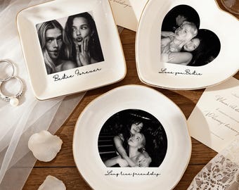 Plato para anillos con foto personalizada / Bandeja de cerámica para joyas personalizada, Propuesta para dama de honor, Recuerdo para amiga, Regalo de boda para ella