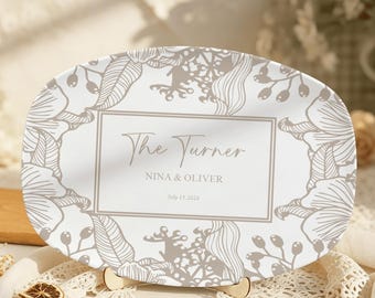Plato de cerámica personalizado para bodas / Nombres y fecha de boda grabados a medida, bandeja única para guardar recuerdos de aniversario