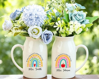 Personalized Teacher Vase, Custom Ceramic Desk Keepsake, Thank You Gift for Teacher & TA, Teacher Appreciation Vase