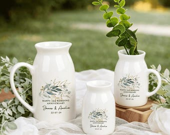 Jarrón de cerámica personalizado para bodas, jarrón con nombres y fecha grabados a medida, decoración para el hogar de recién casados, regalo de compromiso y aniversario de boda.