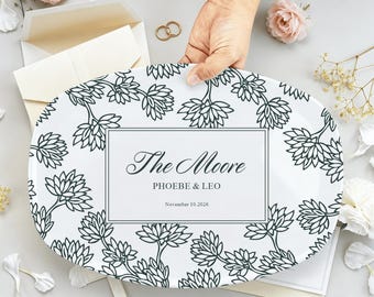 Plato decorativo de boda pintado a mano personalizado, bandeja personalizada para novios, regalo de feliz aniversario de compromiso, bandeja de recuerdo familiar