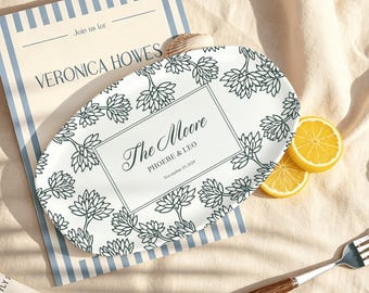 Bandeja de boda personalizada, plato personalizado para recién casados con nombres y fecha de boda, regalo de aniversario de compromiso, decoración de mesa para despedida de soltera.