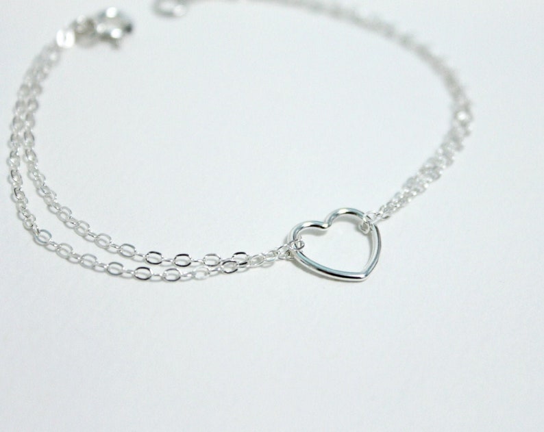 Dainty Bracelet Small Sterling Silver Open Heart Double | Etsy