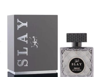 ARIAZ Slay Eau De Parfum 3.4 Oz for Men - Woody Spicy Sandalwood Cologne with Cardamom, Violet, Cedar, Leather & Amber - Nighttime Men Fragr