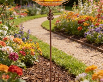 Garden Bird Bath with Stake, Glass Bowl Feeder, Lawn and Patio Decor