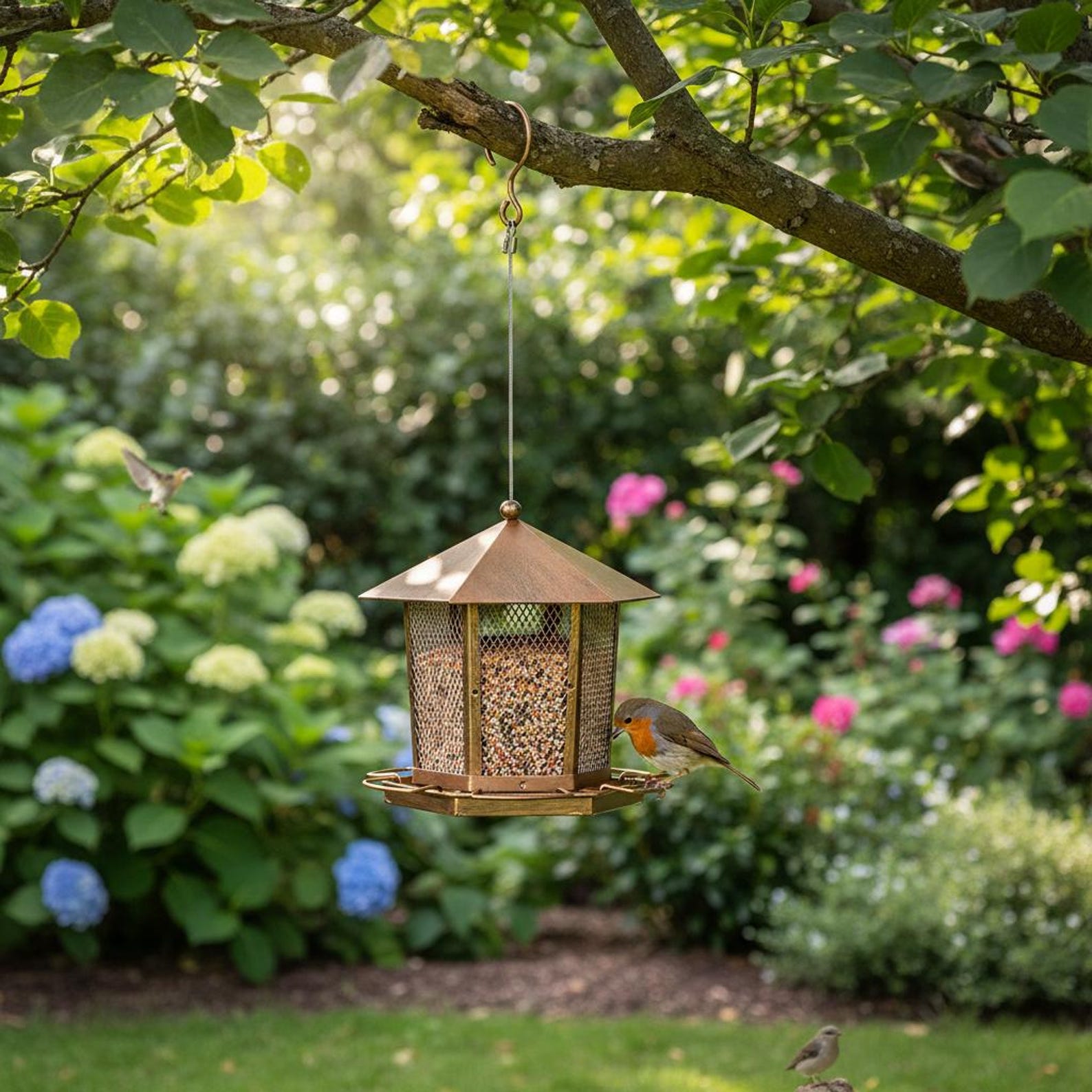 Heavy Duty Hanging Bird Feeder – Metal Squirrel Resistant Garden Seed Feeder