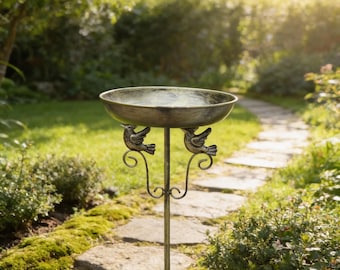 Metal Bird Bath with Stake, Outdoor Bird Feeder Bowl for Garden and Patio