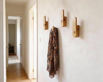 Wooden Wall Hooks Set of 4, Solid Wood Coat Hooks, Modern Home Decor