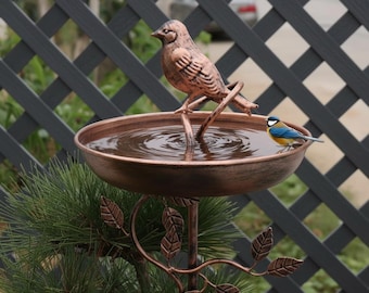 Rustic Metal Bird Bath, Outdoor Garden Bird Feeder Stand, Backyard Bird Decor