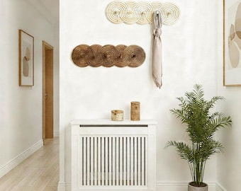 Boho Wooden Wall Hooks, Nordic Spiral Design Multi-Hook Rack, Decorative Coat & Key Hanger