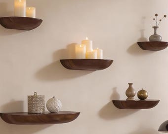 Solid Wood Semi Circle Floating Shelf | Minimalist Wall Shelf for Entryway Bedroom Bathroom | Modern Wooden Display Shelf Decor