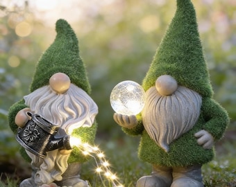 Solar Garden Gnome Light, Watering Can Statue, Outdoor Yard Decor