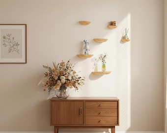Wooden Semicircle Wall Shelf, Modern Floating Half Moon Shelf