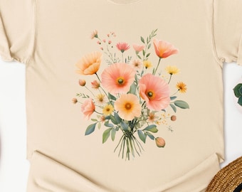 Peach Poppy Flower Bouquet Clipart PNG, Botanical Floral Arrangement, Spring Wildflower Illustration, Cottagecore Digital