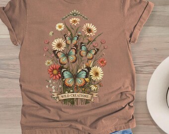 Vintage Butterfly Floral Bouquet Wild Creations Clipart, Cottagecore PNG, Botanical Nature Illustration, Boho Home Art