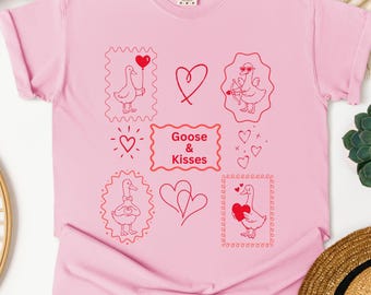 Goose Kisses Valentine Clipart, Cute Goose Love Doodles, Romantic Goose SVG PNG, Valentine Animal Line Art, Printable Design