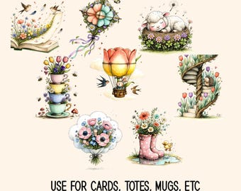 Whimsical Storybook Clipart PNG, Open Book with Flowers and Birds, Fairytale Illustration, Printable Nursery Wall Art