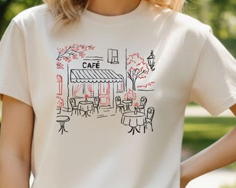 Paris Cafe Clipart, Romantic Street Cafe Illustration, French Bistro Line Art PNG SVG, Vintage City Cafe Drawing Printable Design
