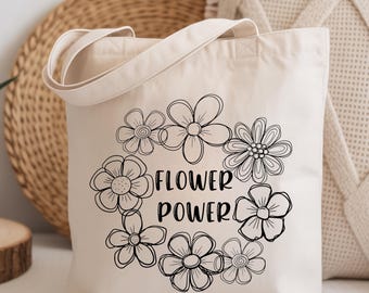 Flower Power Clipart, Retro Floral Line Art, Groovy 70s Flower Design PNG SVG, Hippie Boho Flower Illustration Digital Download