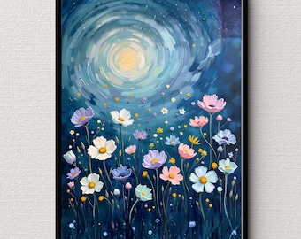 Watercolor Wildflower Wall Art Print, Soft Floral Botanical Painting, Minimalist Flower Decor, Cottagecore Nursery Art, Digital Download