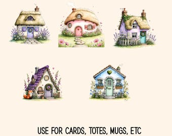 Cute Cottage House Clipart PNG, Storybook Fairy Home with Flowers, Whimsical Cottage Illustration, Nursery Wall Art, Printable