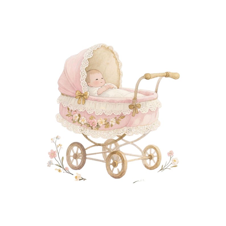 Pink Watercolor Nursery Clipart Set, Baby Girl Graphics, PNG Digital ...