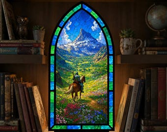 Rincón de lectura personalizado de caballero aventurero, montaña fantástica, decoración de estantería, regalo mágico para amantes de los libros