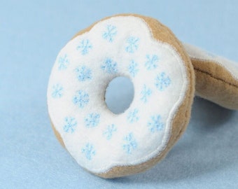 White Christmas Donut with Snowflake Sprinkles Organic Catnip Cat Toy