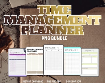 Planificateur de gestion du temps groupé | Système de productivité, blocage du temps (PDF PNG)