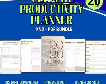 Pack ultime d'agenda de productivité : 20 feuilles de route de réussite au format PNG et PDF (téléchargement instantané)