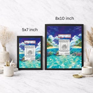 May include: Two framed art prints, one 5x7 inches and the other 8x10 inches, feature a tropical ocean scene with palm trees, blue skies, and turquoise water. Each print includes a trading card slot label with the number 4226-217.