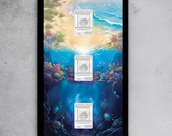 Triple Vertical Frame | Evolution Extended Art Display | Oceanic Beach Theme | 170/165 171/165 200/165 Case | Magnetic PSA Slab|8.5x14 11x22