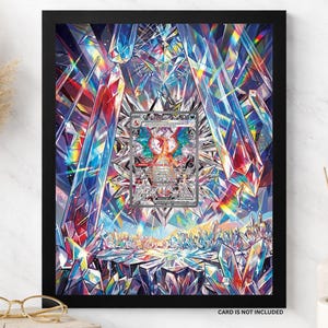 May include: A black 8x10 frame containing a vibrant, multi-colored illustration of a Charizard ex trading card centered amidst a background of sharp, prismatic crystals. The text 8X10 FRAME appears at the top, and CARD IS NOT INCLUDED is at the bottom.