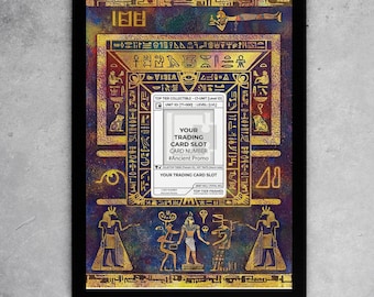 Ancient Relic Frame | Extended Promo Art Display | Egyptian Hieroglyph Theme | Golden Artifact Case | Magnetic Case PSA Slab | 8x10 5x7