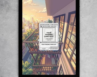 Sunset Balcony Frame | Card 148 Extended Art Display | Golden Hour Cityscape | Lofi Aesthetic Decor | Magnetic Case PSA Slab | 8x10 5x7