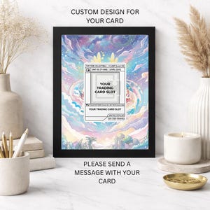 May include: A black 5x7 frame with a custom design for a trading card. The artwork features a fantasy landscape with dragons and a slot for the card. Text on the frame includes "Top Tier Collectible" and "Please send a message with your card."