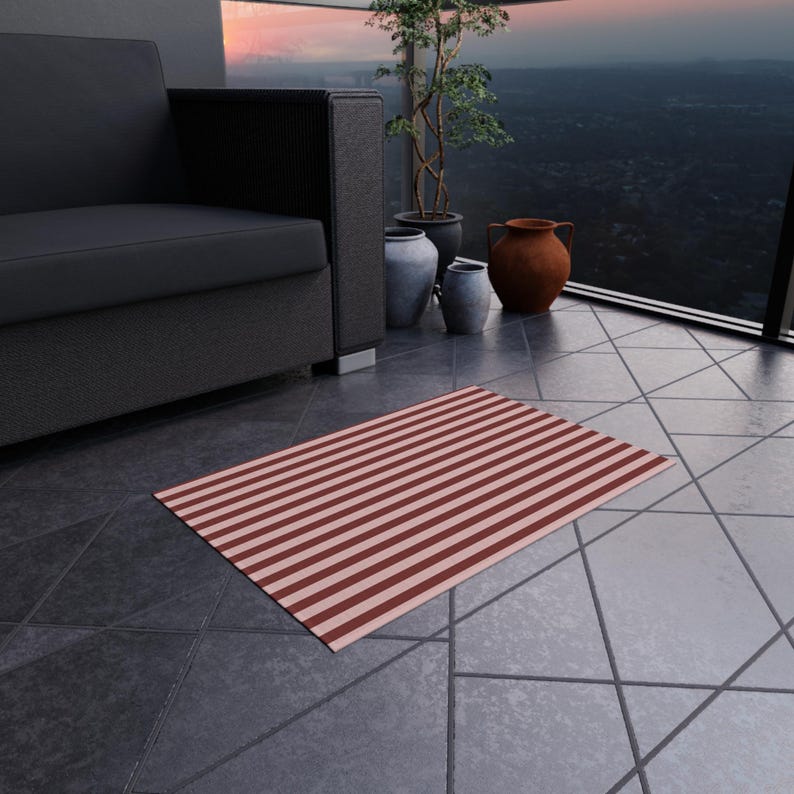 Striped Red Outdoor Rug | Patio Mat, Deck Rug, Weatherproof Stripes image 3