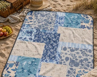 Coperta da picnic patchwork floreale blu / Retro impermeabile
