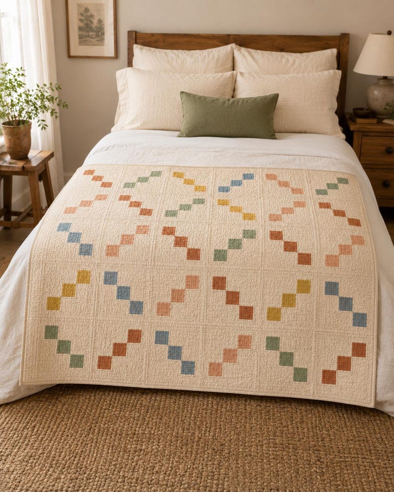 Sunwashed Steps Quilt Pattern PDF, Beginner Modern Quilt Pattern, Easy Boho Patchwork Quilt, Desert Quilt Digital Download afbeelding 1