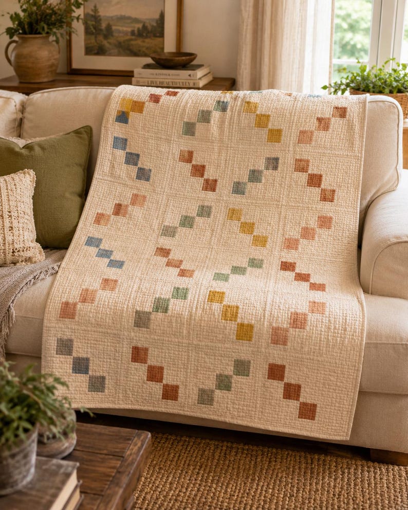 Sunwashed Steps Quilt Pattern PDF, Beginner Modern Quilt Pattern, Easy Boho Patchwork Quilt, Desert Quilt Digital Download afbeelding 5